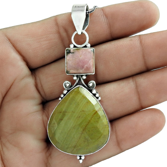 Mothers Day Gift Natural Jasper Gemstone Pendant 925 Sterling Silver X10
