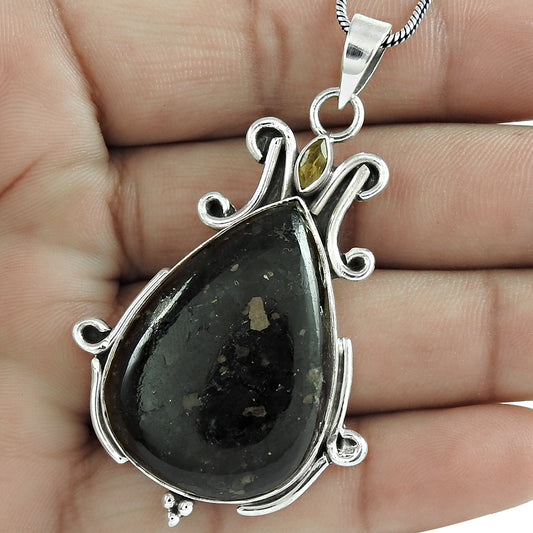 Natural Pita Jade Gemstone Pendant Tribal 925 Sterling Silver Indian Jewelry F8