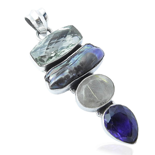 Natural Amethyst Gemstone 925 Sterling Silver Pendant Ethnic For Women B20