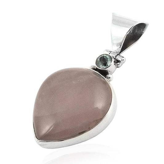 Natural Rose Quartz Gemstone Pendant Tribal 925 Sterling Silver For Girls G8