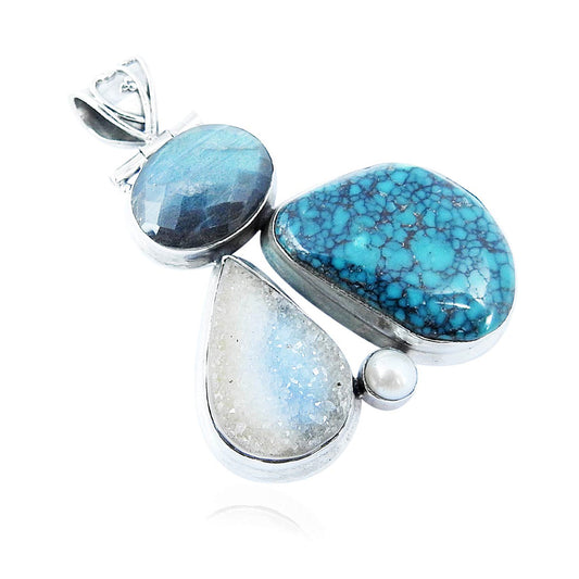 Gift For Women Pendant Vintage 925 Sterling Silver Natural Turquoise Gemstone H8
