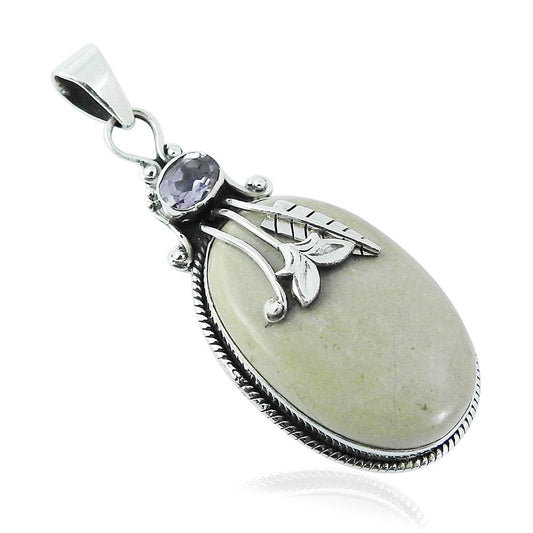 Natural Jasper Gemstone Pendant Boho Ivory 925 Sterling Silver Jewelry C20