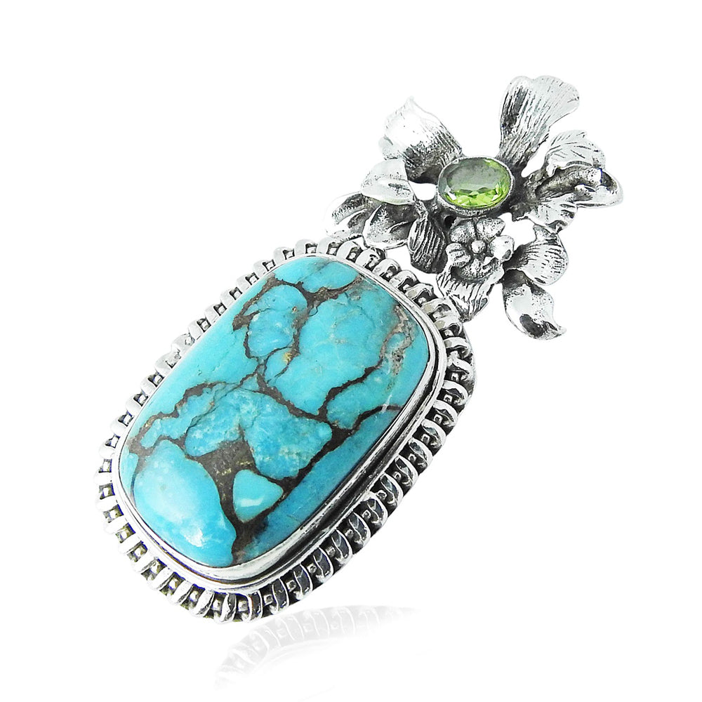 Natural Blue Copper Turquoise Gemstone Pendant Bohemian 925 Sterling Silver B58