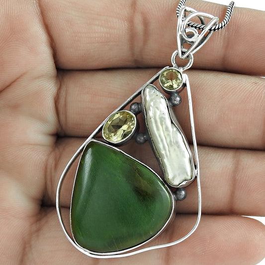 Mothers Day Gift 925 Sterling Silver Natural Jasper Gemstone Pendant Vintage I11
