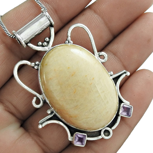 Natural Jasper Gemstone Pendant Boho 925 Sterling Silver Jewelry For Women Z1