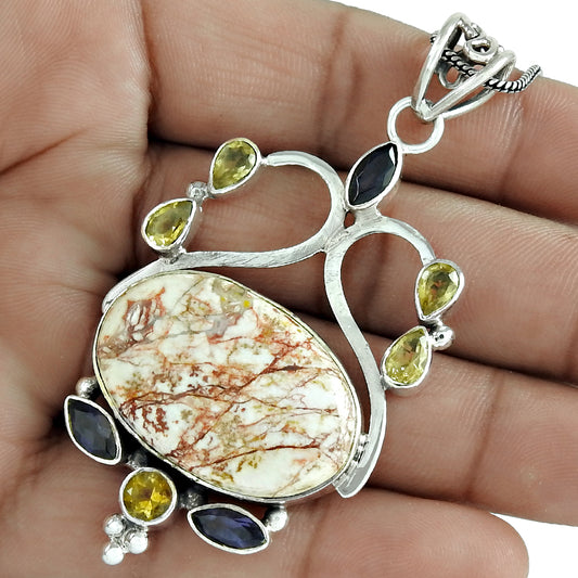 Natural Rosetta Gemstone Jewelry 925 Sterling Silver Pendant Boho For Women B17