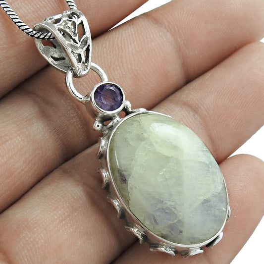 Mothers Day Gift Natural Moonstone Gemstone Pendant 925 Sterling Silver A11