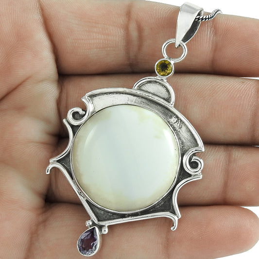 Natural Howlite Gemstone 925 Sterling Silver Pendant Bohemian For Women F20