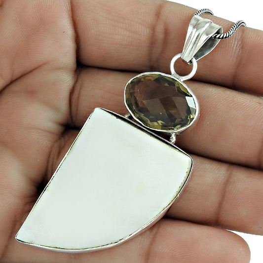 Natural Smoky Quartz Gemstone Jewelry 925 Sterling Silver Pendant For Women G17