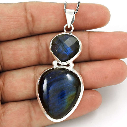 Labradorite Gemstone Pendant 925 Sterling Silver Women Gift Jewelry ED25