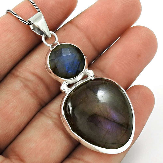 Labradorite Gemstone Pendant 925 Sterling Silver Stylish Jewelry TG25