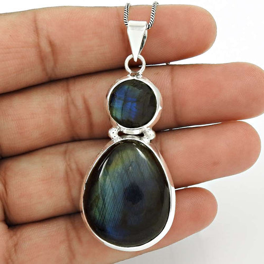 Labradorite Gemstone Pendant 925 Sterling Silver Traditional Jewelry AZ25