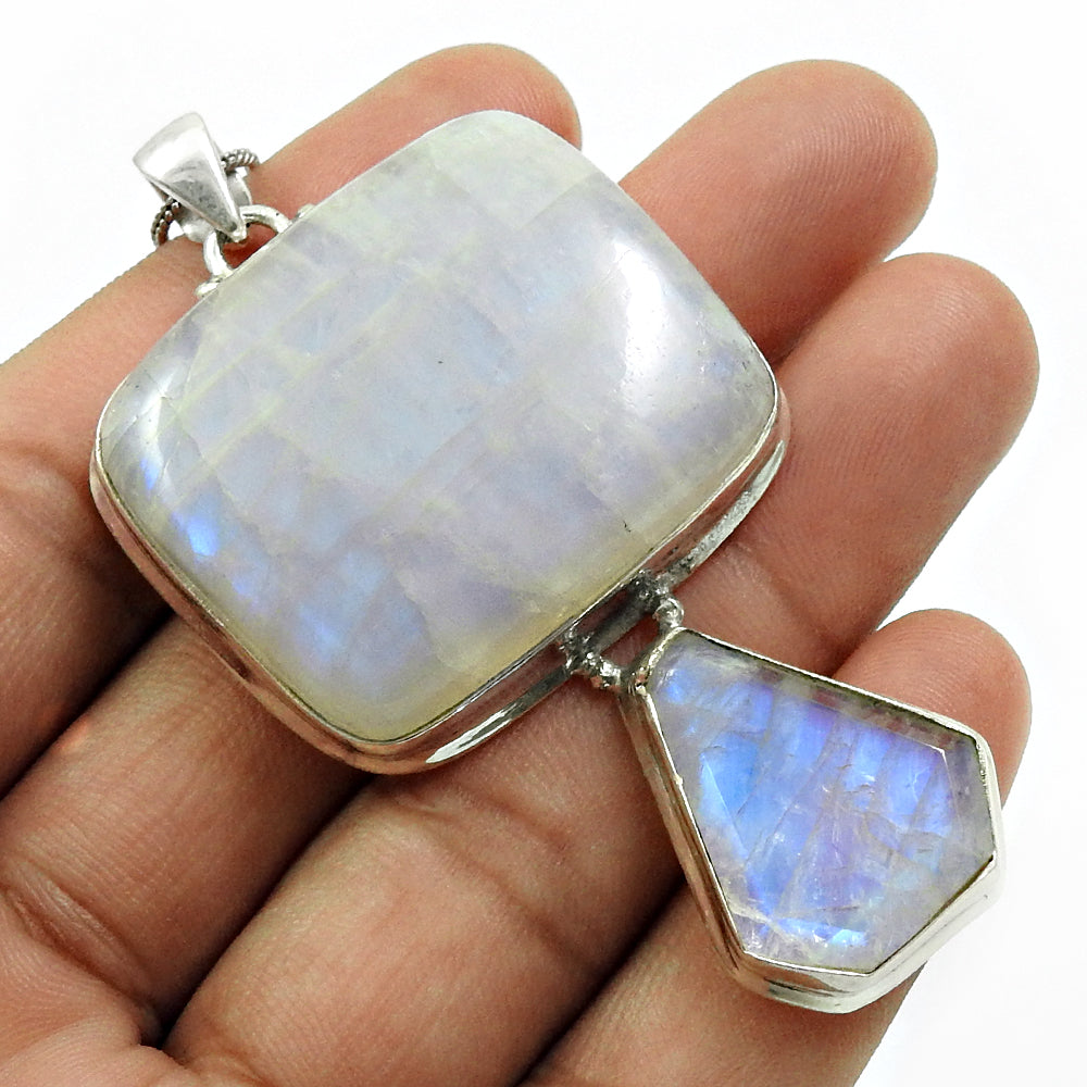 Rainbow Moonstone Gemstone Pendant Solid 925 Sterling Silver Ethnic Jewelry Y14