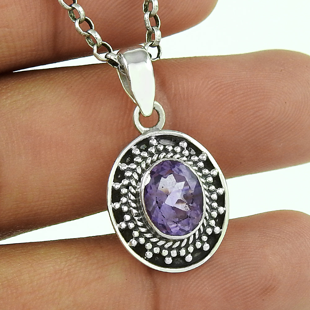 Latest Trend 925 Sterling Silver Amethyst Gemstone Pendant Vintage Jewelry