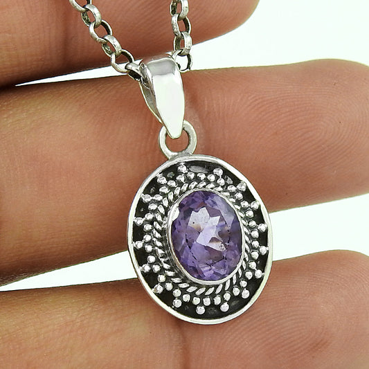101 925 Sterling Silver Oval Natural Amethyst Boho Tribal Daughter February Pendant