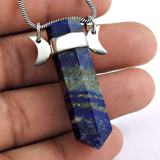 Pencil Pendant 925 Sterling Silver Lapis Gemstone Handmade Jewelry P2