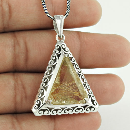 Lady Elegance Golden Rutile Gemstone 925 Sterling Silver Pendant Manufacturer India