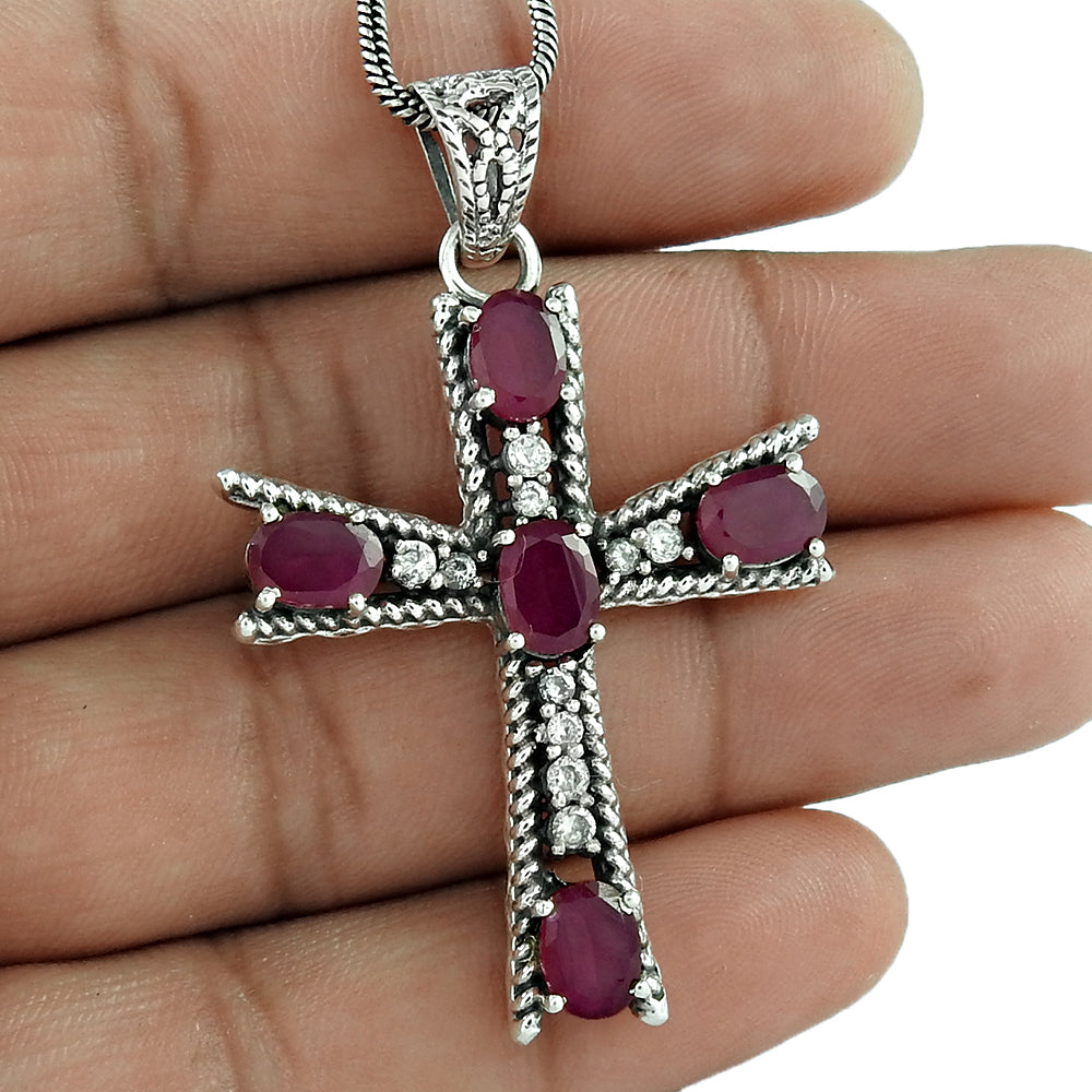 925 sterling silver Garnet White CZ Cross Pendant Trendy jewelry