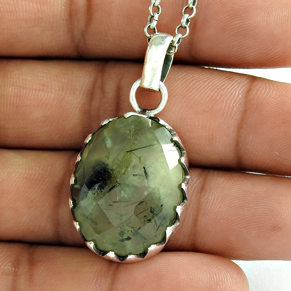 Placid 925 Sterling Silver Prehnite Gemstone Pendant