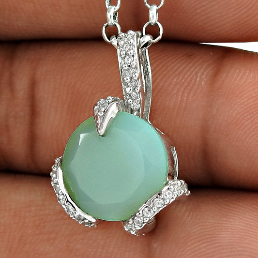 Beautiful Look 925 Sterling Silver Chalcedony CZ Gemstone Pendant