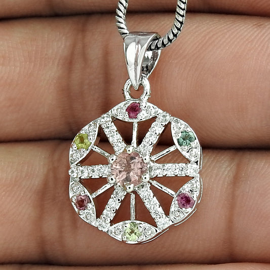 Luxurious Tourmaline Jewelry 925 Sterling Silver Rhodium Plated For High Shine Pendant