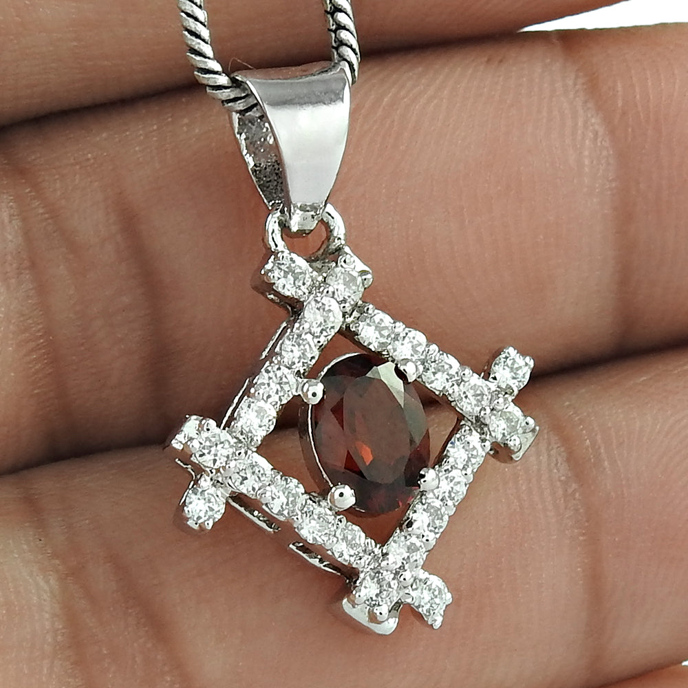 Masterly Designed Jewelry 925 Sterling Silver Amethyst Gemstone With CZ Rhodium Plated Pendant