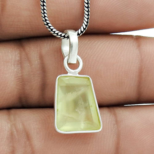 Women Gift For Her 925 Sterling Silver Jewelry Prehnite Gemstone Pendant G71