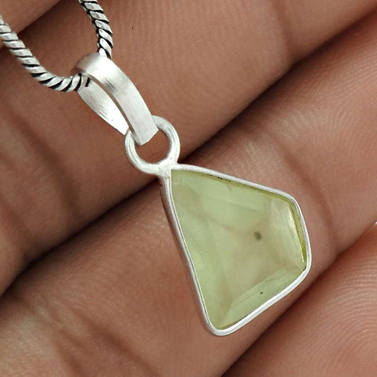 Women Gift For Her 925 Sterling Silver Jewelry Prehnite Stone Pendant GF46