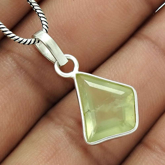 Women Gift Prehnite Gemstone Jewelry 925 Sterling Silver Pendant N63