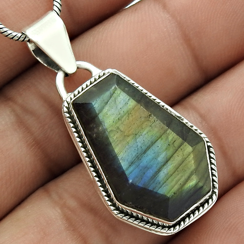 Labradorite Gemstone Pendant 925 Sterling Silver Women Gift Jewelry PH26