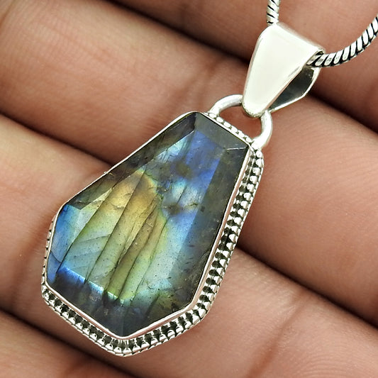 Labradorite Gemstone Pendant 925 Sterling Silver Stylish Jewelry QA26