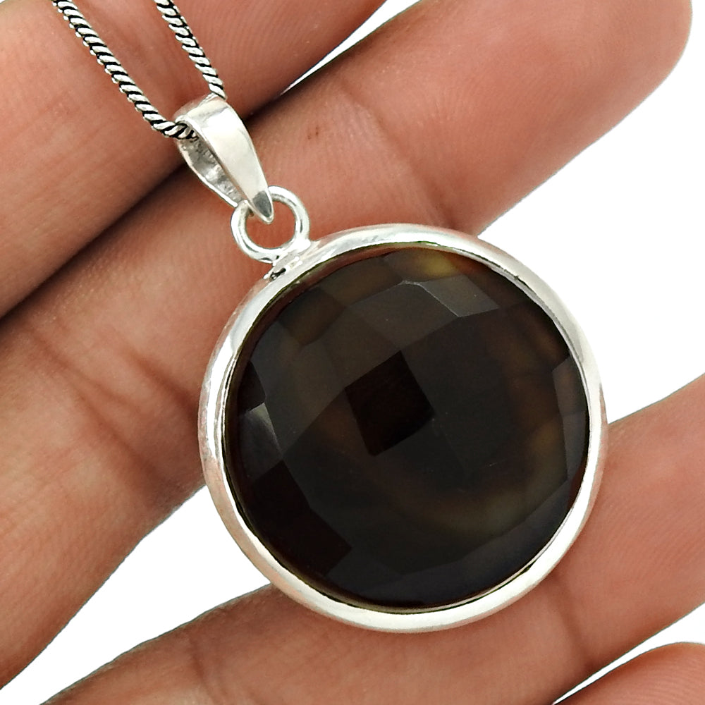 Black Onyx Gemstone Pendant 925 Sterling Silver Ethnic Jewelry PH29