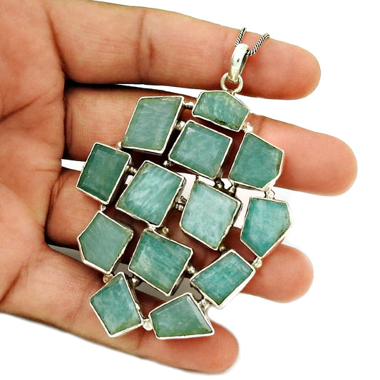 Aquamarine Gemstone Pendant 925 Sterling Silver Tribal Jewelry RQ19