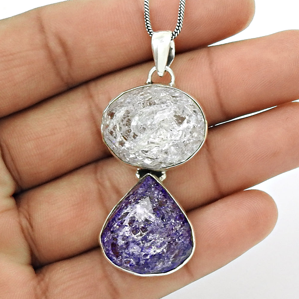 101 Gift For Her Natural Snake Rutile 925 Sterling Silver Chunky Hippie Pendant A5