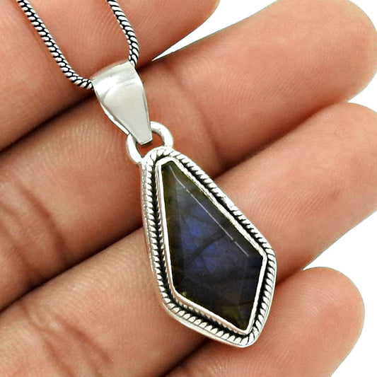 Natural LABRADORITE HANDMADE Jewelry 925 Sterling Silver Ethnic Pendant GG10