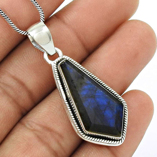 HANDMADE 925 Sterling Silver Jewelry Natural LABRADORITE Pendant II10