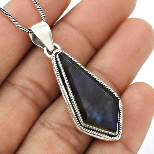 Natural LABRADORITE Gemstone HANDMADE Jewelry 925 Sterling Silver Pendant LL10