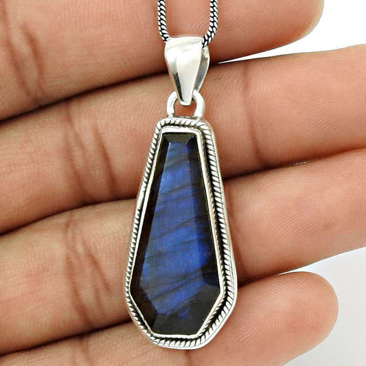 HANDMADE 925 Sterling Silver Jewelry Natural LABRADORITE Gemstone Pendant MM10