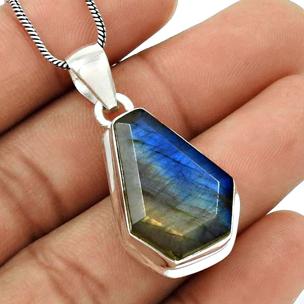 HANDMADE 925 Sterling Silver Jewelry Natural LABRADORITE Gemstone Pendant GG11