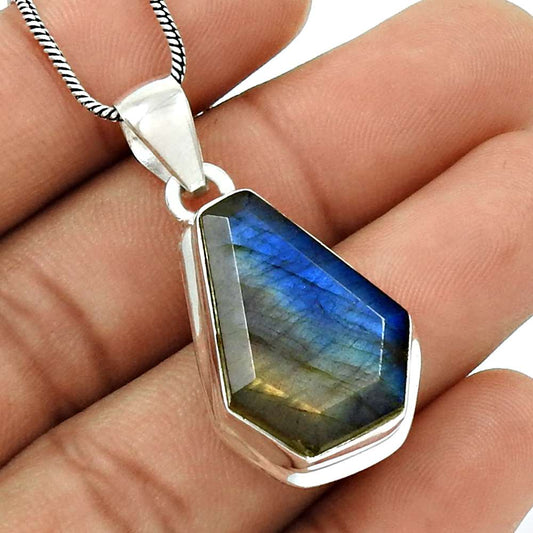 HANDMADE 925 Sterling Silver Jewelry Natural LABRADORITE Gemstone Pendant GG11