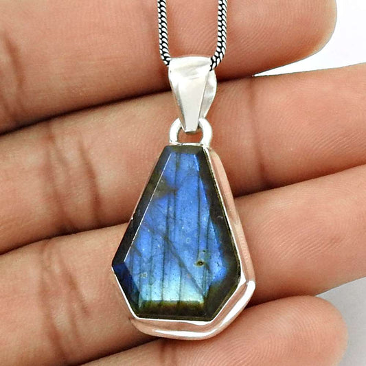 HANDMADE 925 Sterling Silver Jewelry Natural LABRADORITE Gemstone Pendant HH11