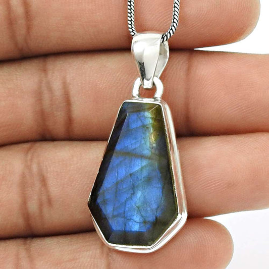 HANDMADE 925 Sterling Silver Jewelry Natural LABRADORITE Gemstone Pendant II11