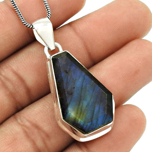 Natural LABRADORITE Gemstone HANDMADE Jewelry 925 Sterling Silver Pendant LL11