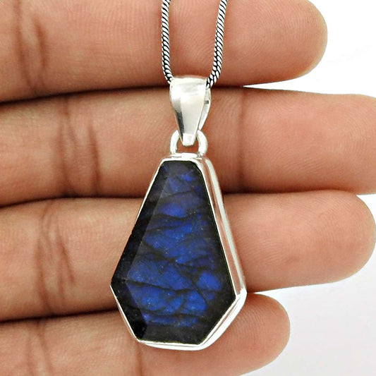Natural LABRADORITE Gemstone HANDMADE Jewelry 925 Sterling Silver Pendant AA12