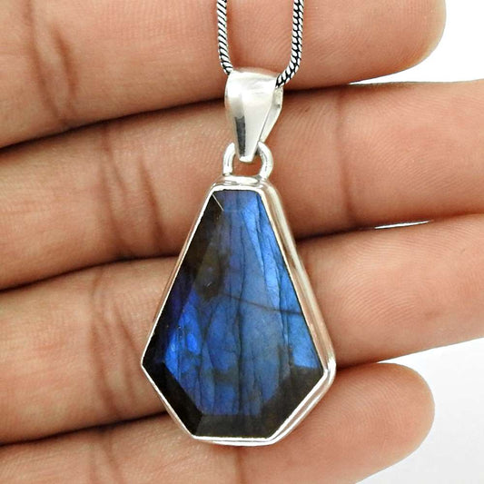 HANDMADE 925 Sterling Silver Jewelry Natural LABRADORITE Gemstone Pendant BB12