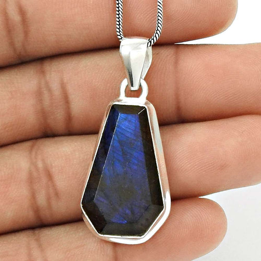 HANDMADE 925 Sterling Silver Jewelry Natural LABRADORITE Gemstone Pendant EE12