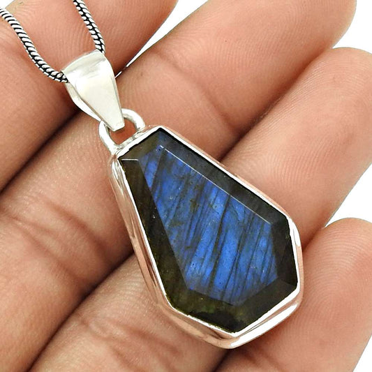 HANDMADE 925 Sterling Silver Jewelry Natural LABRADORITE Gemstone Pendant FF12