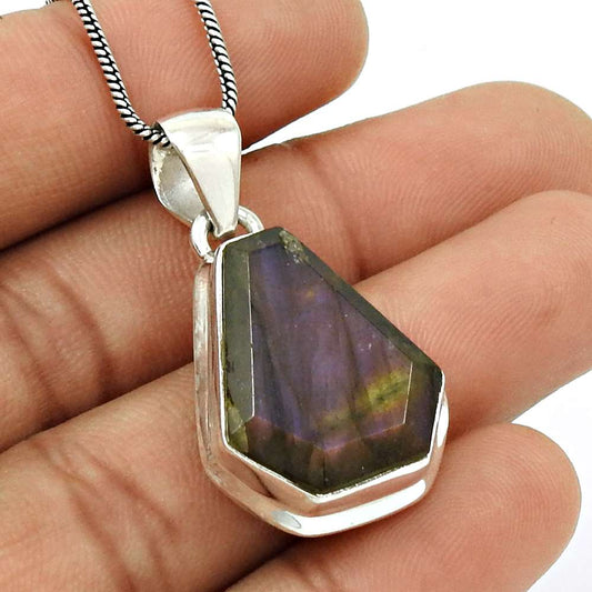 Natural LABRADORITE Gemstone Pendant 925 Sterling Silver HANDMADE Jewelry GG12