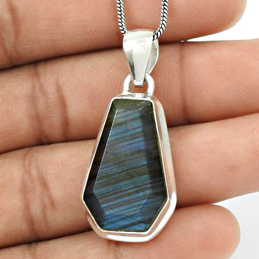 HANDMADE 925 Sterling Silver Jewelry Natural LABRADORITE Gemstone Pendant HH12