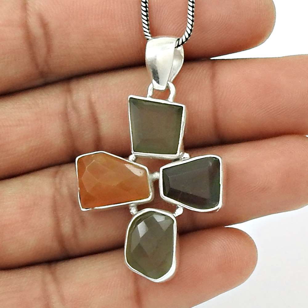 HANDMADE 925 Sterling Silver Jewelry Natural MOONSTONE Bohemian Pendant AS20